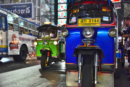 BANGKOK, THAILAND - JAN 24, 2018: Tuk-tuk, an  auto rickshaw in Bangkok Chinatownのeditorial素材