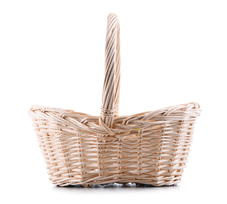 Empty wicker basket isolated on white background.の写真素材