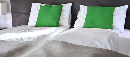 Double bed in hotel room. Accommodation.の写真素材