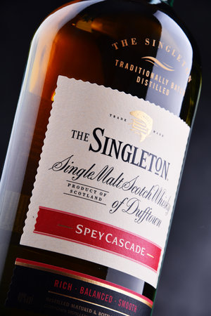 POZNAN, POL - MAY 3, 2018: Bottle of Singleton of Dufftown, a brand of single malt scotch whisky...