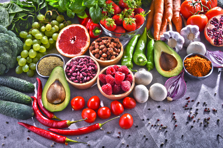 Composition with fresh vegetarian grocery products.の写真素材