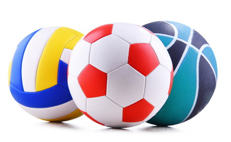 Three sport balls over white background.の写真素材