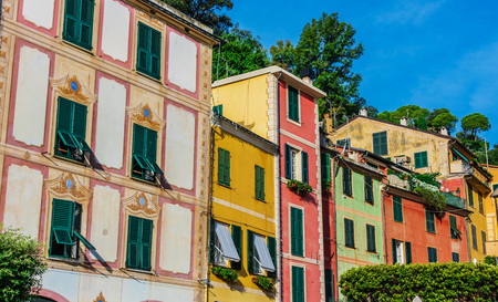 Architecture of Portofino, in the Metropolitan City of Genoa on the Italian Riviera in Liguria, Italyの写真素材