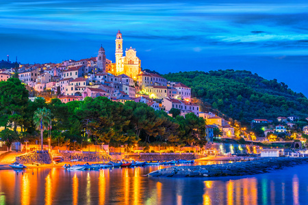 The village of Cervo on the Italian Riviera in the province of Imperia, Liguria, Italyの写真素材