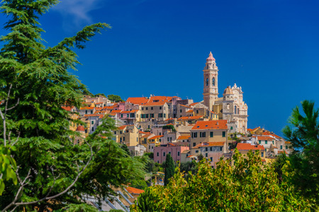 The village of Cervo on the Italian Riviera in the province of Imperia, Liguria, Italyの写真素材
