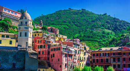 Picturesque town of Vernazza, in the province of La Spezia, Liguria, Italyの写真素材