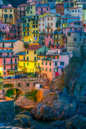 Picturesque town of Manarola, in the province of La Spezia, Liguria, Italyの写真素材