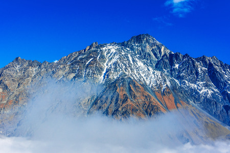Mountains over Stepantsminda formerly Kazbegi in the Khevi province, Georgia. Greater Caucasus.