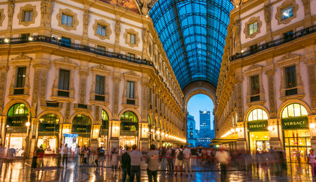 MILAN, ITALY - SEP 14, 2018: Interior of historic Galleria Vittorio Emanuele II owned by comune of Milan and located in the heart of the cityのeditorial素材