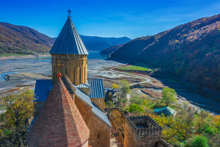 Ananuri castle and Church of the Mother of God on Aragvi River in Georgiaのeditorial素材