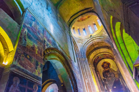MTSKHETA, GEORGIA - OCT 25, 2018: Interior of Svetitskhoveli Cathedral in the historic town of...