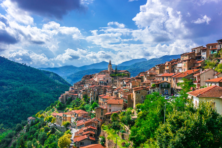 View of Apricale in the Province of Imperia, Liguria, Italy.の写真素材