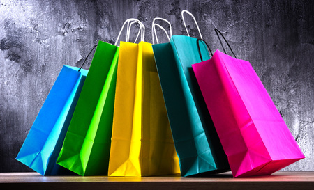 Composition with colorful paper shopping bags.の写真素材