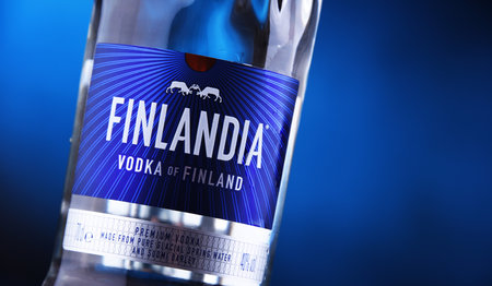 POZNAN, POL - JAN 24, 2019: Bottle of Finlandia, a brand of Finnish vodka owned by the Brown-Forman Corporation and distributed in 135 countries.のeditorial素材