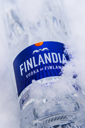 POZNAN, POL - JAN 24, 2019: Bottle of Finlandia, a brand of Finnish vodka owned by the Brown-Forman...