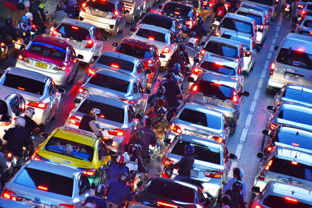 BANGKOK, THAILAND - JAN 29, 2018: Street of Bangkok during rush hour.