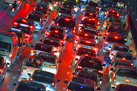 BANGKOK, THAILAND - JAN 29, 2018: Street of Bangkok during rush hour.のeditorial素材