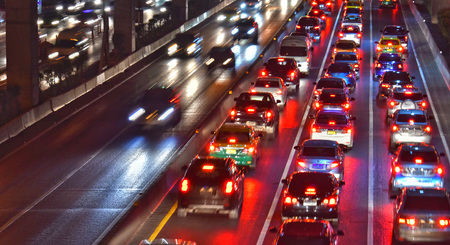Controlled-access highway in Bangkok during rush hour.の写真素材