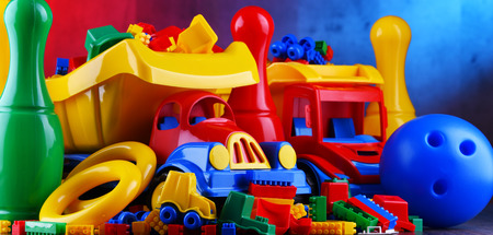 Composition with colorful plastic children toys.の写真素材