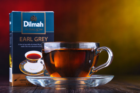 POZNAN, POL - MAR 28, 2019: Package of Dilmah, a famous Sri Lankan brand of tea founded in 1988 by Merrill J Fernandoのeditorial素材