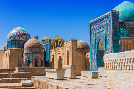 Shah-i-Zinda or Shohizinda (The Living King), a necropolis in Samarkand, Uzbekistan.のeditorial素材