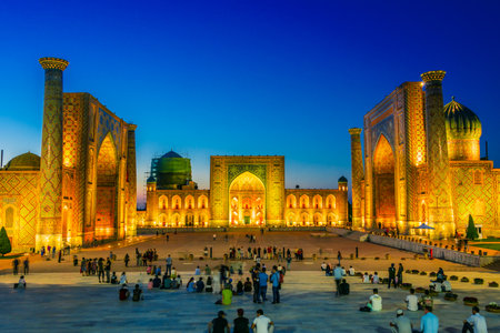 SAMARKAND, UZBEKISTAN - MAY 8, 2019: Registan, an old public square in the heart of the ancient city of Samarkand, Uzbekistan.のeditorial素材