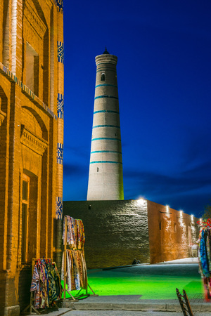 Historic architecture of Itchan Kala, walled inner town of the city of Khiva, Uzbekistan.の写真素材