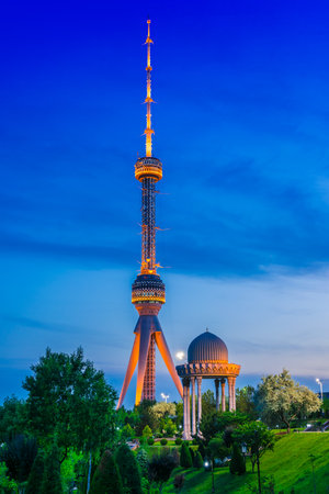 Tashkent Television Tower seen from the park at the Memorial to the Victims of Repression in Tashkent, Uzbekistanのeditorial素材