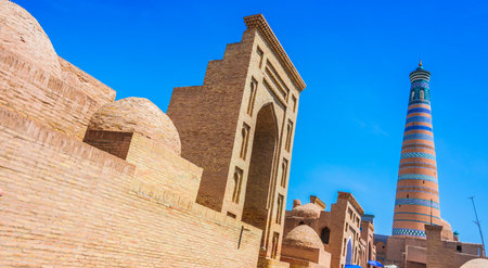 Historic architecture of Itchan Kala, walled inner town of the city of Khiva, Uzbekistan.のeditorial素材