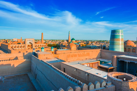 Historic architecture of Itchan Kala, walled inner town of the city of Khiva, Uzbekistan.のeditorial素材