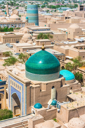 Historic architecture of Itchan Kala, walled inner town of the city of Khiva, Uzbekistan.のeditorial素材