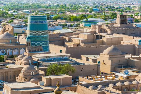 Historic architecture of Itchan Kala, walled inner town of the city of Khiva, Uzbekistan.の写真素材