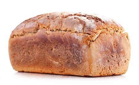 Large loaf of fresh organic bread isolated on white background
