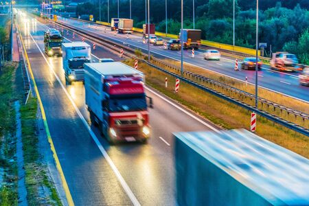 Trucks on four lane controlled-access highway in Poland.