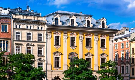 Historic architecture of the old town in Krakow, Polandの写真素材