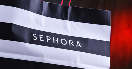 POZNAN, POL - AUG 28, 2019: Paper shopping bag of Sephora, a Paris–based French multinational...