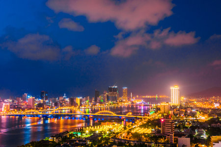 DA NANG, VIETNAM - OCT 3, 2019: Night view of Da Nang over Han River in South Central Coast of Vietnamのeditorial素材