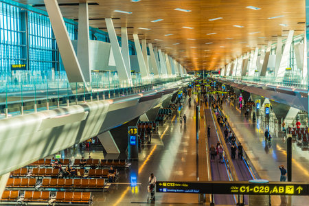 DOHA, QATAR - SEP 17, 2019: Interior of Hamad International Airport in Doha, Qatarのeditorial素材