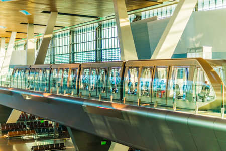 DOHA, QATAR - SEP 17, 2019: Interior of Hamad International Airport in Doha, Qatar