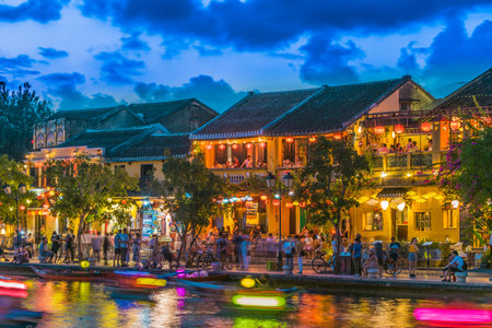 HOI AN, VIETNAM - OCT 5, 2019: Architecture of Hoi An in Quang Nam Province, Vietnam after sunsetのeditorial素材
