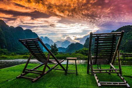 Trang An, a scenic area near Ninh Binh, Vietnamの写真素材