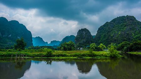 Trang An, a scenic area near Ninh Binh, Vietnamの写真素材