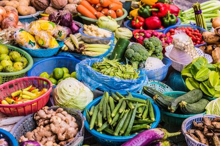 Groceries sold on the street market in Hanoi, Vietnam.の写真素材