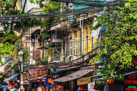 HANOI, VIETNAM - SEP 19, 2019: Street view of Hanoi Old Quarter, Vietnamのeditorial素材