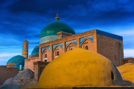 Historic architecture of Itchan Kala, walled inner town of the city of Khiva, Uzbekistan.の写真素材