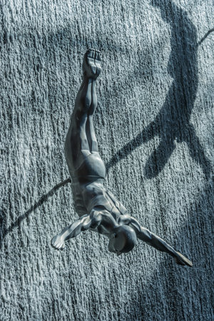 DUBAI, UNITED ARAB EMIRATES - FEB 6, 2019: Waterfall wall sculpture in Dubai Mall, United Arab Emirates.のeditorial素材