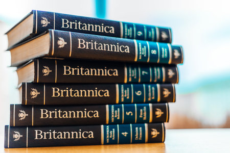 POZNAN, POL - FEB 03, 2020: Encyclopedia Britannica volumes in a public libraryのeditorial素材