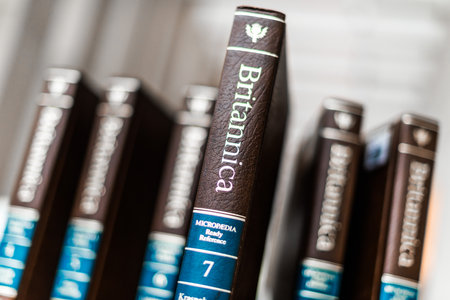 POZNAN, POL - FEB 03, 2020: Encyclopedia Britannica volumes in a public libraryのeditorial素材