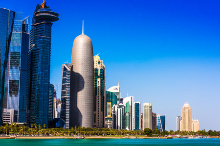 DOHA, QATAR - FEB 27, 2020: Downtown waterfront of Doha, Qatar