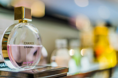 SINGAPORE - MAR 5, 2020: Bottles of Chanel Chance perfume on a store shelfのeditorial素材